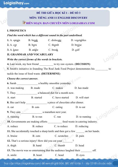 Đề thi giữa kì 1 Tiếng Anh 11 English Discovery - Đề số 3
